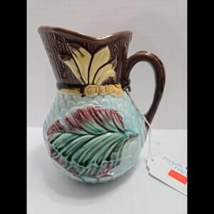 Antique Majolica Pitcher with Pineapple Relief Pattern 6.5" h x 5.5" w